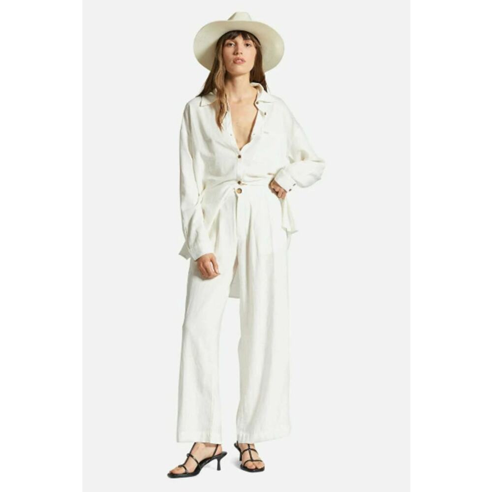 Brixton Linen Wide Leg Pants XL Off White High Rise Relaxed Fit NWT